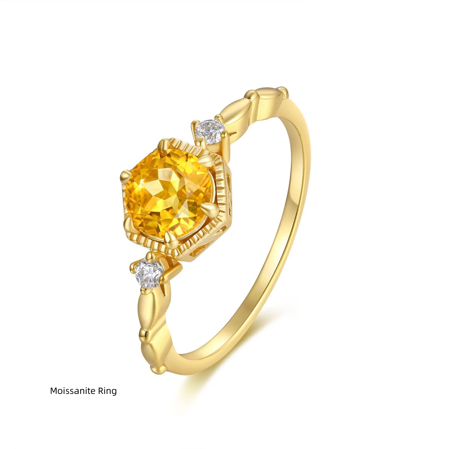 

Серебро 925 пробы с покрытием из 18-каратного золота, комплект с муассанитом и круглым шестизубчатым желтым кристаллом, женское кольцо в винтажном стиле