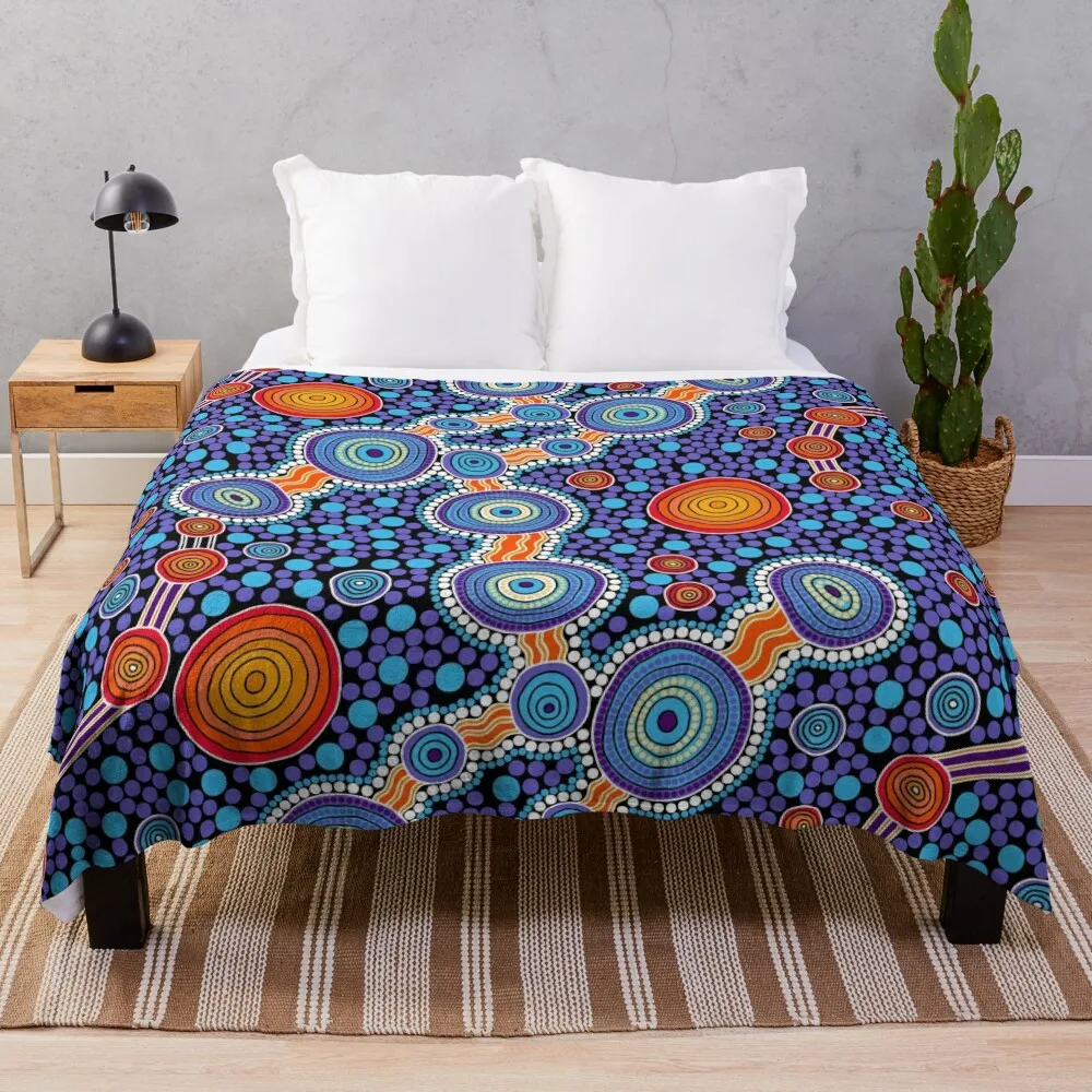 

Authentic Aboriginal Art - The Journey Blue Throw Blanket For Decorative Sofa Shaggy for winter Bed Fashionable Blankets