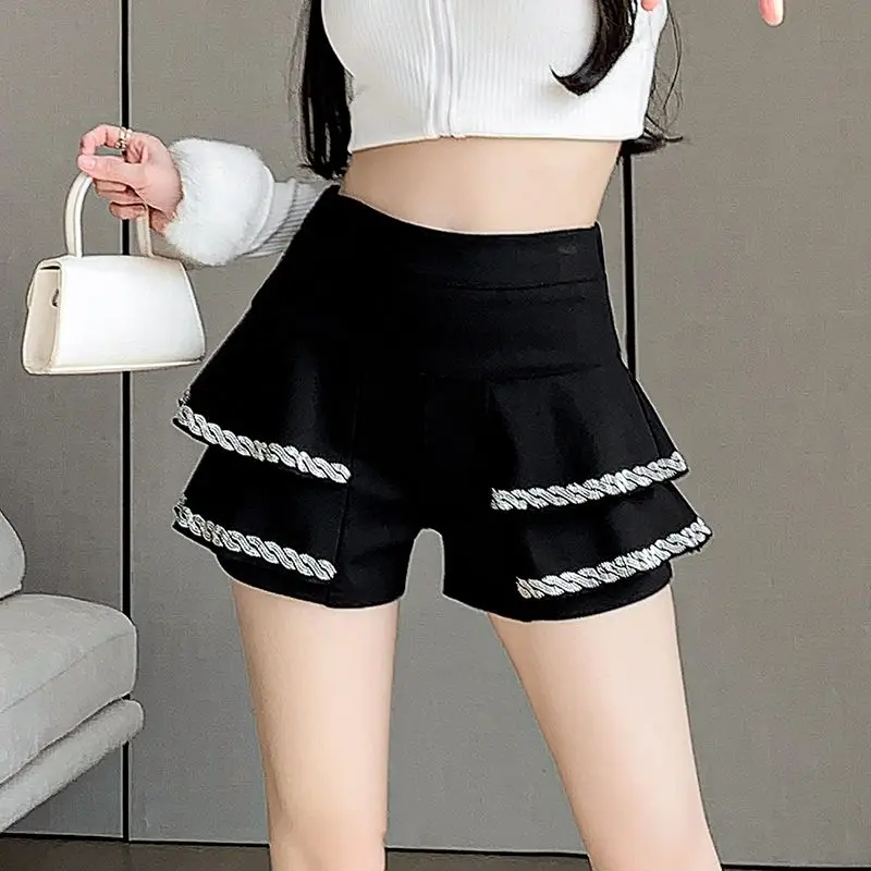 Ruffled Shorts Skirt Women 2025 Spring Autumn New High-Waisted Diamond Cake Skirt Wide-Leg Boots Skirt Pants