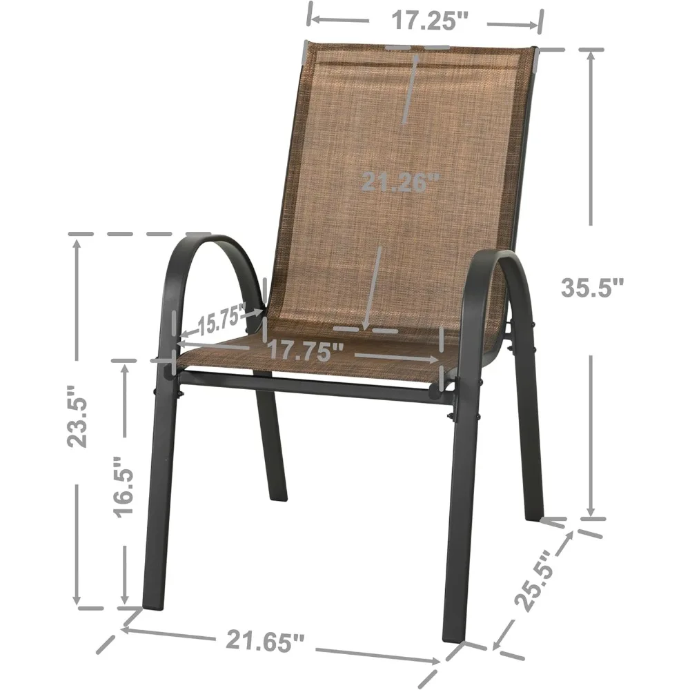 파티오 의자 4개 세트, 팔걸이가 있는 스태킹 가능한 야외용 의자, 모든 날씨에 적합한 통기성 텍스틸렌 식탁 의자 (뒷마당용)