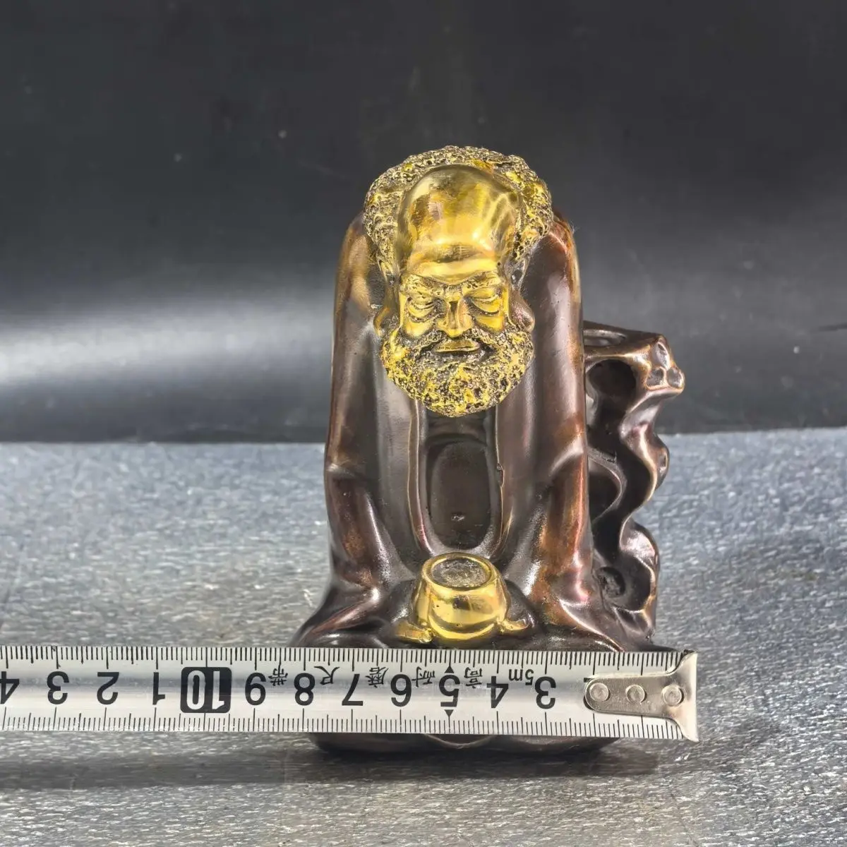 Vintage Gilt Brass Dharma Patriarch Statue Backflow Incense Burner Chinese Bodhidharma Censer Zen Home Desktop Ornament Decor