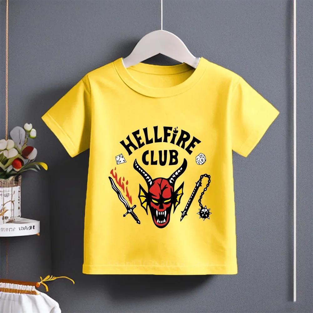 2024 Summer New Cotton Casual Cute Kids Short Sleeve T-shirt with Strange Tales Cartoon Print for Boys Girls Ages 3-14