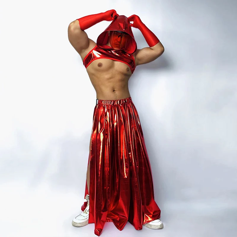 Red Laser Gogo Dance Costume Muscle Man Dancing Stage Outfit Festival Clothing Male Sexy Pole Dancewear Dj Ds Clubwear VDB5812