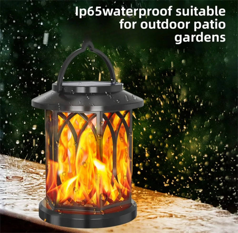 Solar Powered Flame Lantern Clip Light High Power Outdoor Garden Landscape Lamp For Street Yard Pathway Lighting Decoration
