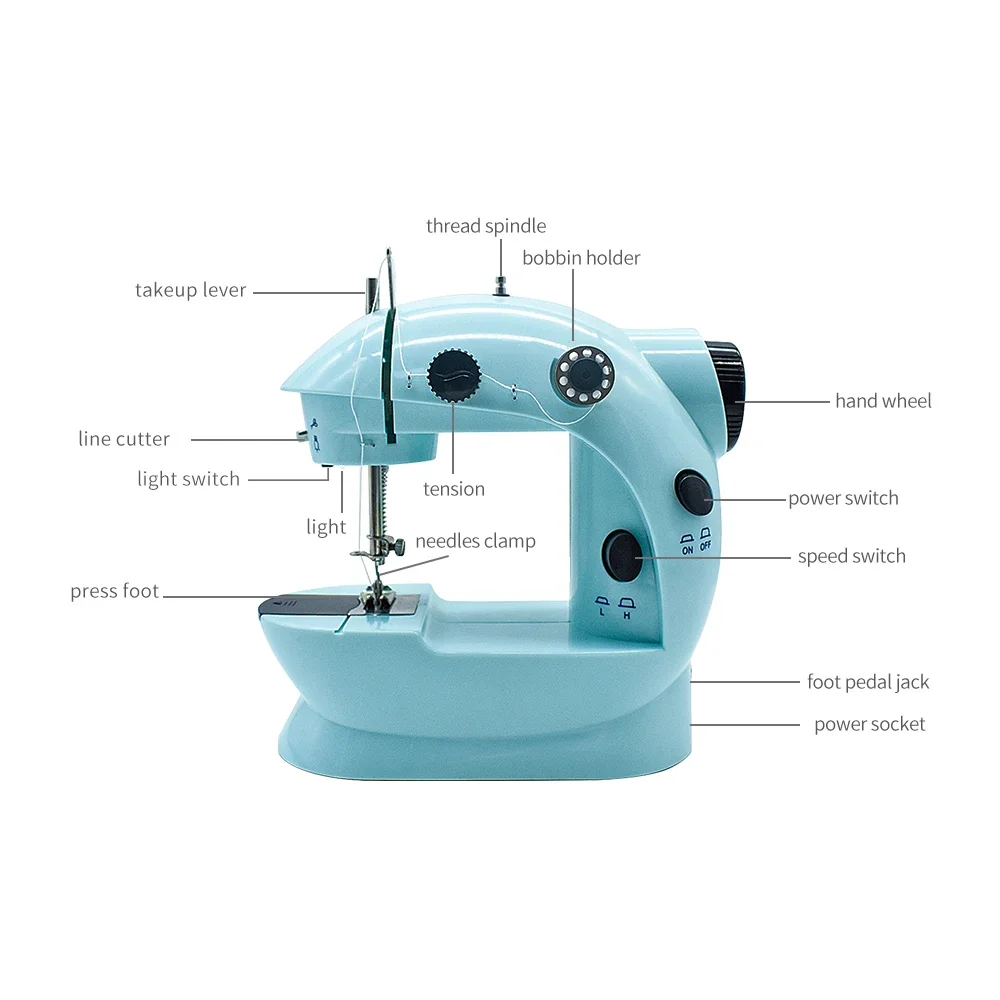 Booksew Mini Sewing Machine Portable Cutter Foot Pedal Straight Line Hand Table Night Light Two Thread Electric Winding Mending