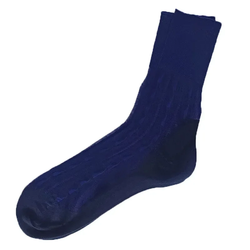 3 Pairs Men Socks Nylon Jacquard Comfortable Summer Ultra Thin Transparent Classic Black Business Dress Socks Men Mid Tube Socks