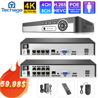 Techage H.265 8CH 4CH POE NVR 5MP 8MP 4K 1080P Ultra HD Network Face Detection Video Recorder for Security POE IP Camera ONVIF