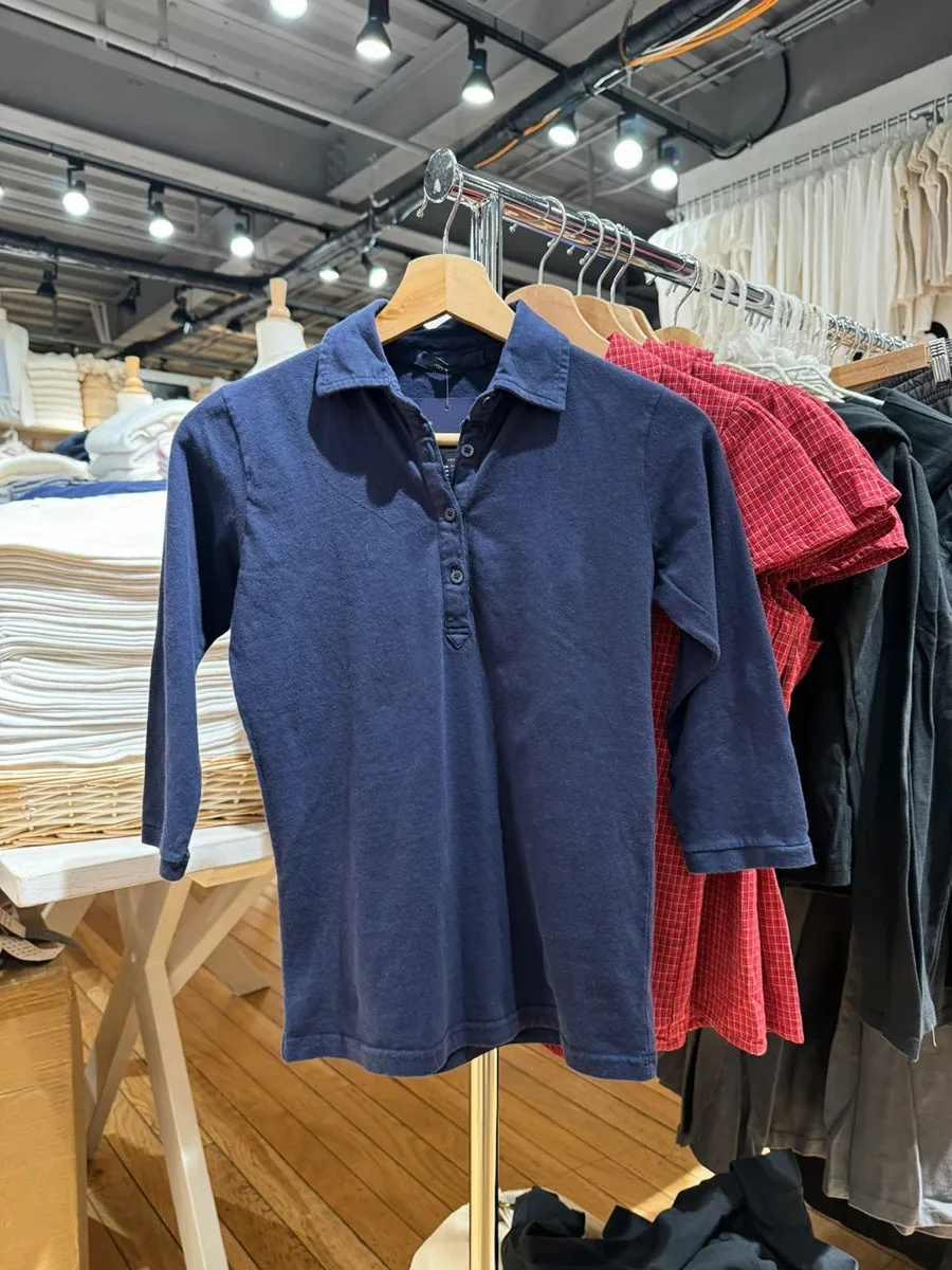 

Винтажные темно-синие хлопковые футболки с короткими рукавами и пуговицами, женские летние новые повседневные топы с отложным воротником, женские милые футболки в консервативном стиле Y2K