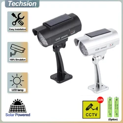 Cámara simulada falsa Solar con LED rojo intermitente en forma de bala, cámara de vigilancia CCTV de seguridad impermeable para el hogar, batería al aire libre