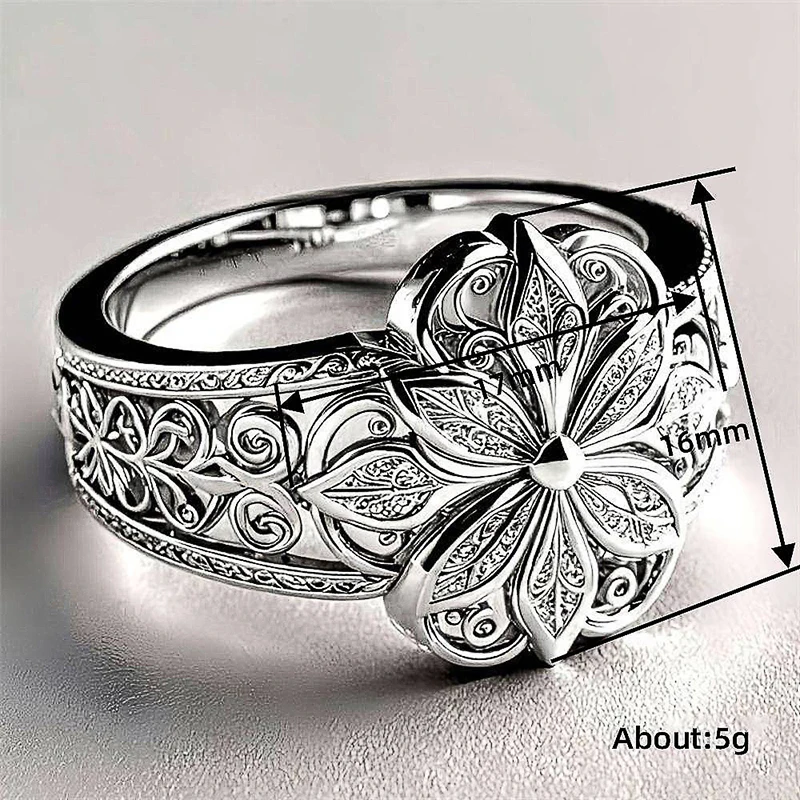 Huitan Wunderschöner Damenring, ästhetisches Blumen-Gravur-Design, trendiges Zubehör für Party, Hochzeit, bezaubernder, schicker Schmuck, Geschenk für Damen – Detail 1