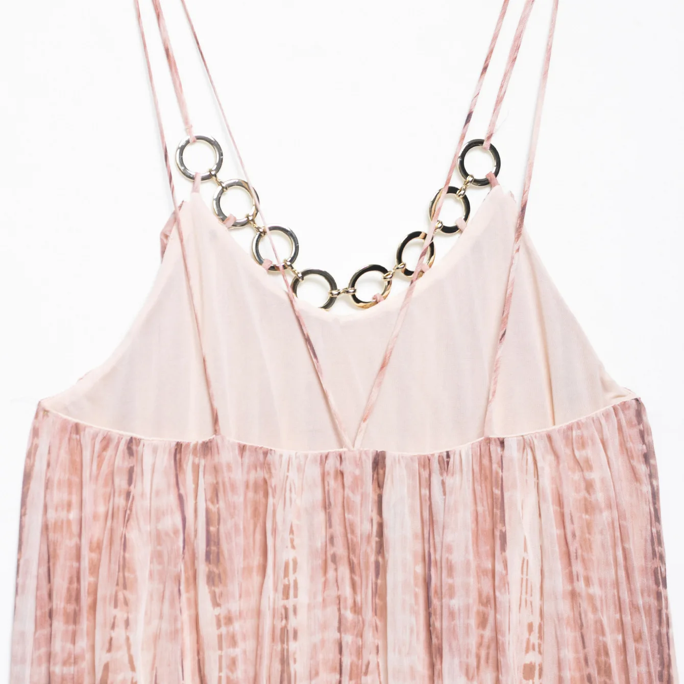 Abito lungo con scollo a V e cinturino spaghetti tie-dye con dettaglio dell'anello – Abito estivo Boho Beach