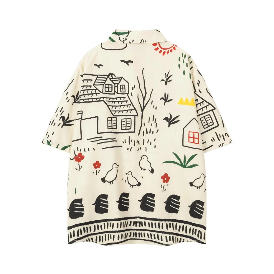 Summer Mens Hawaiian Beach Shirt Vintage Cartoon Graffiti Hawaii Blouse Men Harajuku Streetwear Fashion Casual Aloha Shirts Male