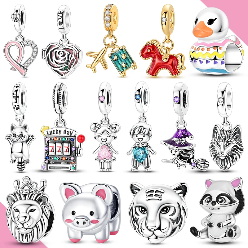 

925 Silver charms Beads Horse Girl Tiger Lion Fit Original Bracelet Diy Fashion Pendant Woman Jewelry