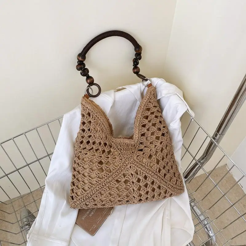 Modische, vielseitige gewebte Tasche, neue Damen-Tragetasche mit großem Fassungsvermögen, Sommer-Strand-Urlaubs-Schultertasche für den Pendelverkehr – Detail 2