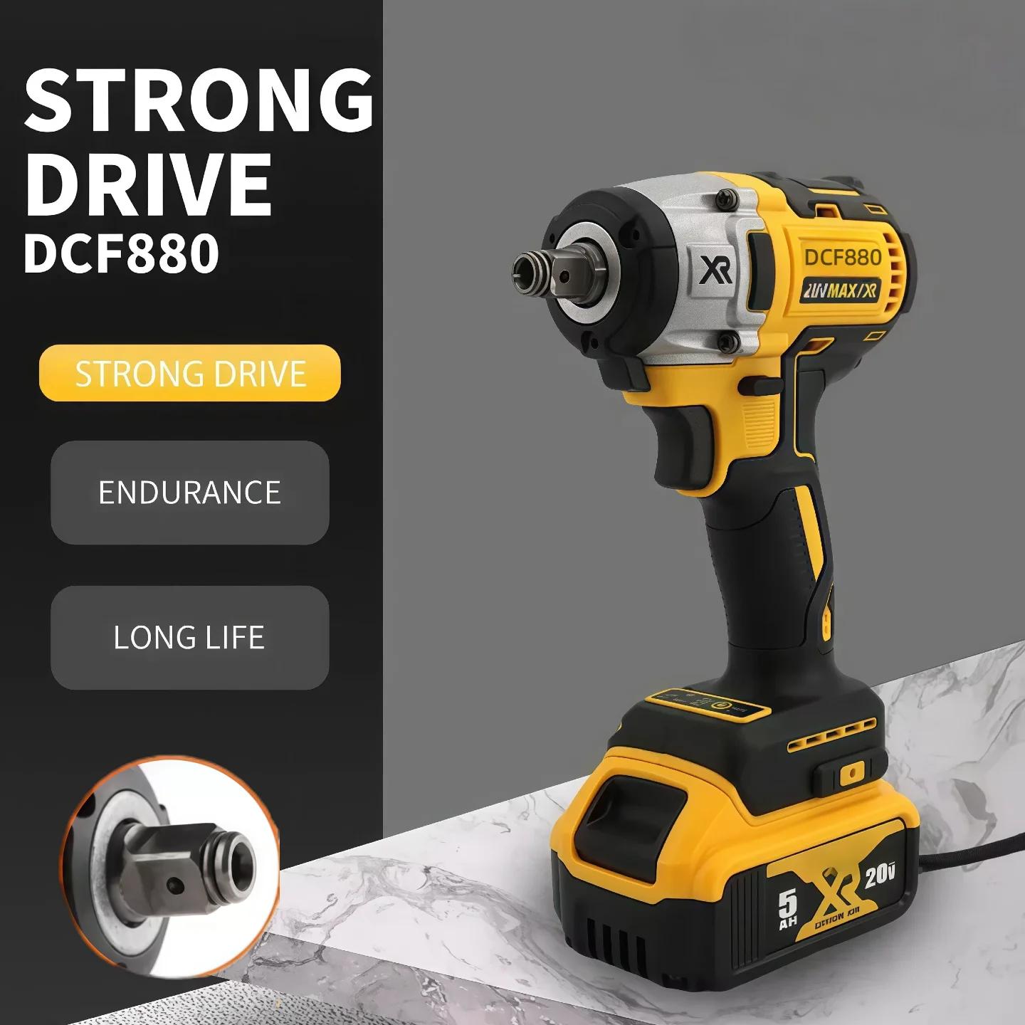 フィットデウォルト DCF880 リチウム電池ブラシレスインパクトレンチ取り外し可能なタイヤ高トルク高速強力な分解ツール