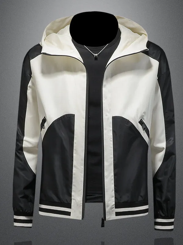 

Men's Hooded Jaet Windproof Casual Sle Splicing Design Spring New Faion Sensation Regular Sve Polyester Fiber