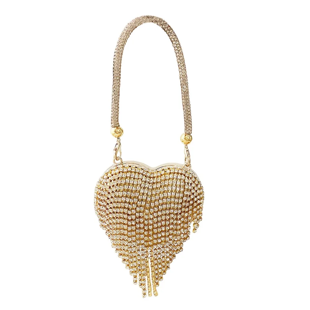 Heart Shape Retro Envelope Bag Luxury Design Rhinestones Love Bag Bling Style Chain Shoulder Mini Bag Evening Events