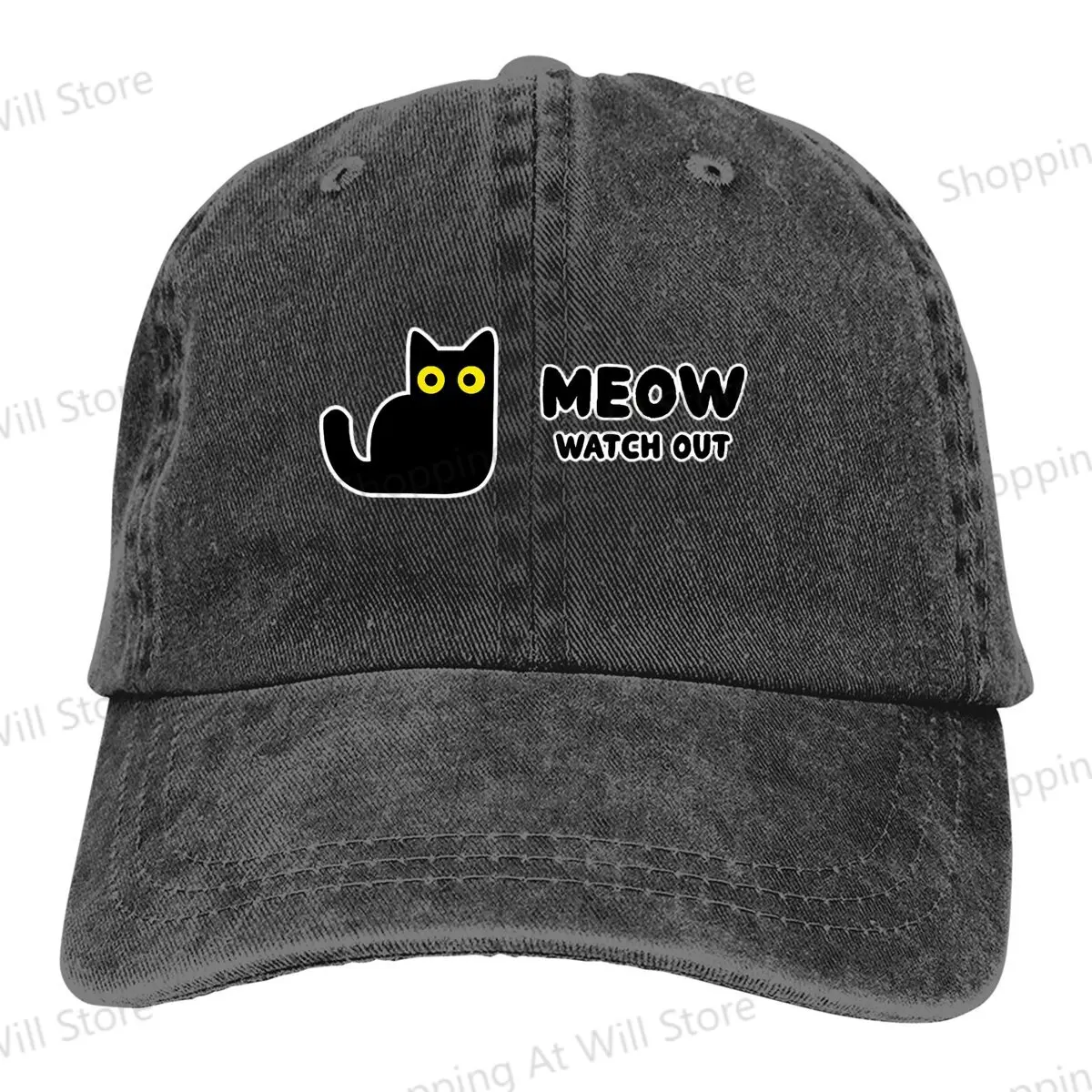 black cat Summer sun hat Unisex Meow, watch out Interest Peaked Hats Adjustable Creative Gift