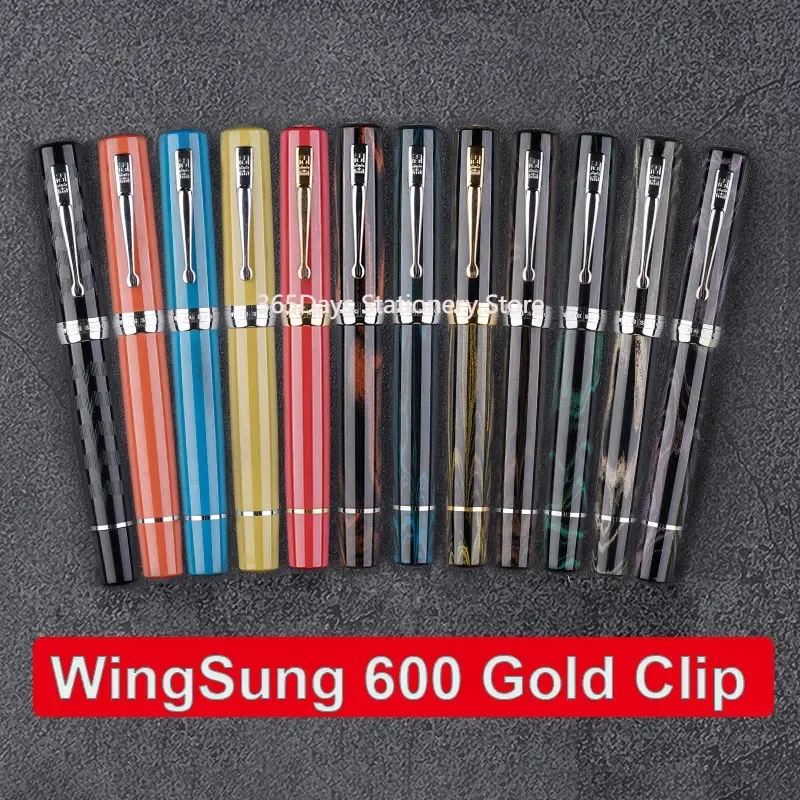 

Wingsung 600 Gold Clip 18k 8# Nib Gold Fountain Pen Plain Nib German Cumberland Rigid Natural Rubber Piston Long Knife Gift Pen