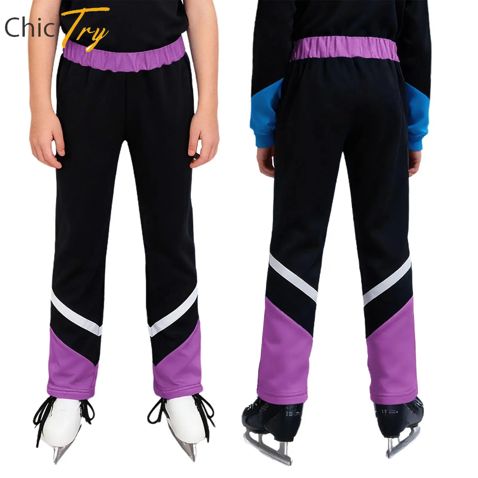 

Kids Boy Workout Trousers Figure Skating Training Costume Elastic Waistband Fleece Lining Pants for Dance Gymnastics Performance