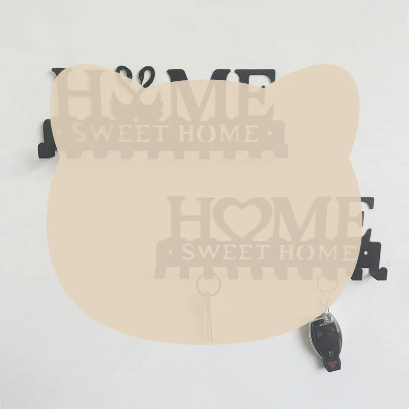 Black Metal Wall Mounted Key Holder with Cartoon Pattern Heavy Duty Hooks for Entryway Holiday Home Decor Gift