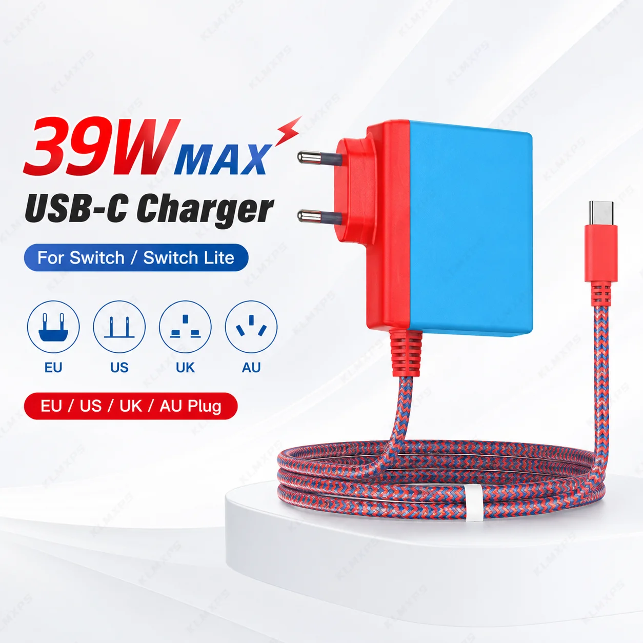 39W Max USB C Charger for Nintendo Switch Switch Lite Console Replacement AC Power Adapter with Braided Type C Cable