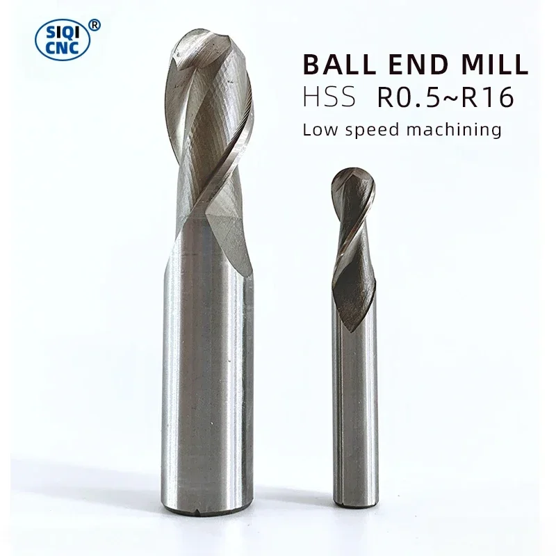 SIQICNC HSS Ball Nose End Mill 2 Flute 4 Flute with Straight Shank Radius 0.5 to R16 Milling Cutter CNC Metal Machining Tool