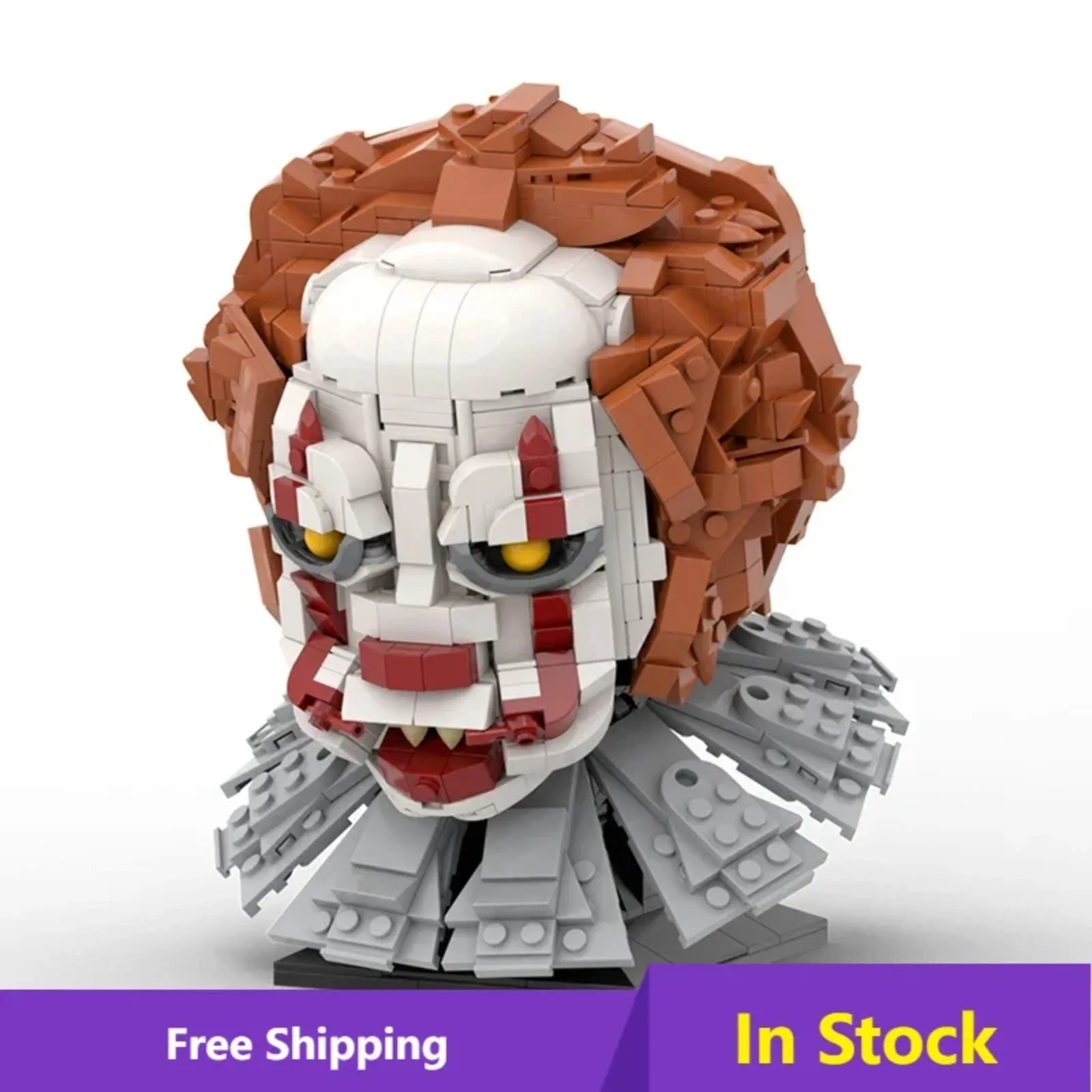 

Бюст Pennywise, строительные блоки, фигурка Стивен Кинга, кирпичи, игрушки, подарки на Хэллоуин для фанатов и взрослых (880 шт.)
