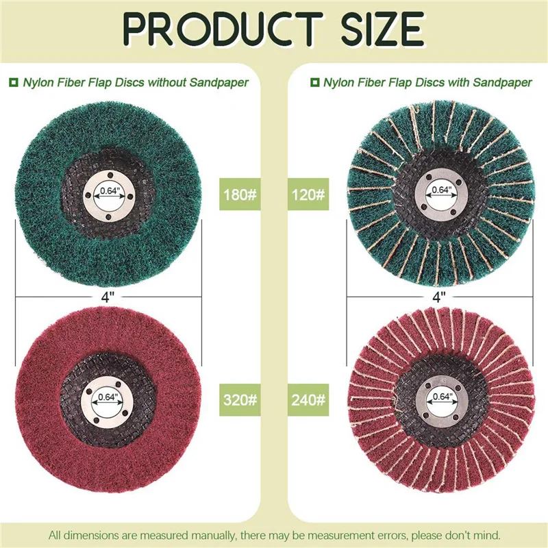 

16PCS 4 Inch Red & Green Nylon Fiber Flap Discs Set Assorted Sanding Grinding Buffing Wheels For Angle Grinder-A73I