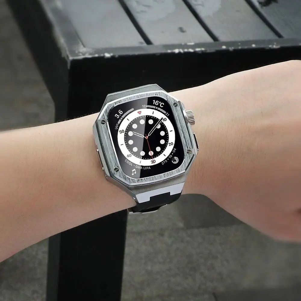 Kit de modificação de caixa de aço inoxidável para Apple Watch, Ultra Rubber Band, iWatch Series 8, 49mm, pulseira esportiva, reajuste Mod