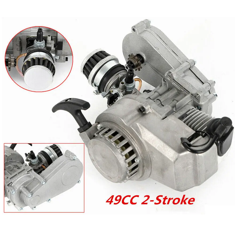 2 Stroke 49CC Motorcycle Pull Start Engine Motor 1.3HP Air Cooled Racing Engine For Pocket Bike Mini Dirt Bike ATV or Scooter