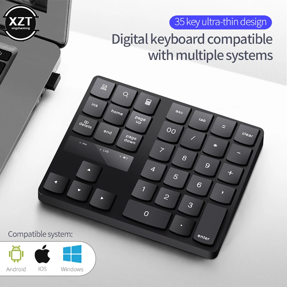 Teclado Multimídia Digital Sem Fio, 2.4g, Carregamento, Botões, Número Médio, Teclado, Plugue do Receptor USB, Recarregável, Numpad, 35 Chaves