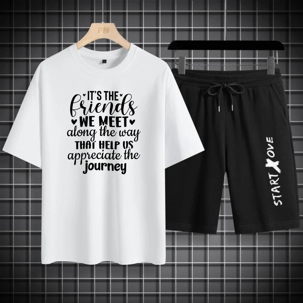 مجموعات الرجال الصيف التجفيف السريع رحلة الأصدقاء المطبوعة الجرافيك تي شيرت البدلة الركض مجموعة كرة القدم الرجال رياضية قصيرة #1