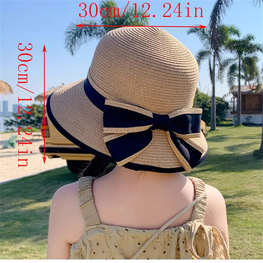 3-8-year-old children\'s sun hat, large brimmed summer girl, beach, sunny fisherman hat, baby straw hat, sun protection