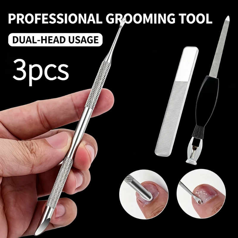 1/3Pcs Multifunctional Nail Care Nail Art Tool Set,Dual-End Cuticle Pusher,Biocompatible Glass Nail File,Pedicure Grooming Tools