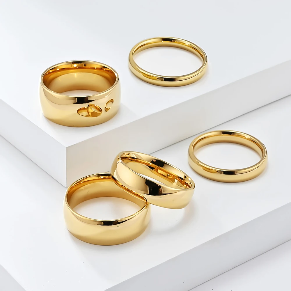 Glatter, hochglanzpolierter 8-mm-Edelstahlring, 18-karätig vergoldet, breiter Fingerring, minimalistischer, modischer, wasserdichter Schmuck. – Detail 3