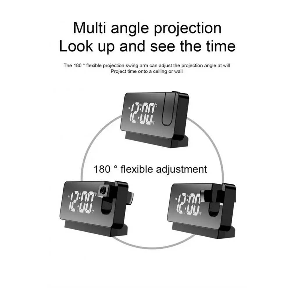 1 pçs led digital projeção despertador mesa eletrônico despertador com 180 graus de tempo projetor quarto relógio de cabeceira