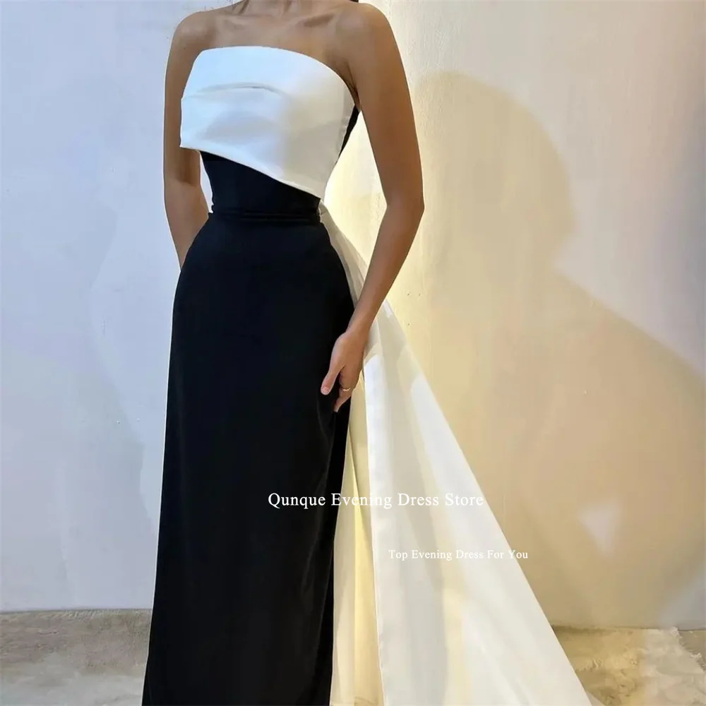 Qunque Satin Mermaid Prom Dresses Floor Length Strapless With Tail Special Occasion Dresses Vestidos De Noche Elegantes 2024