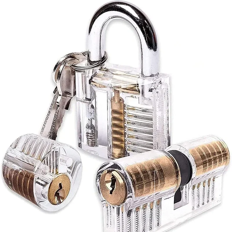 1/5-Piece Practice Lock Set with Transparent Padlock Training Tool Set, for Lockpicking Training and Practice