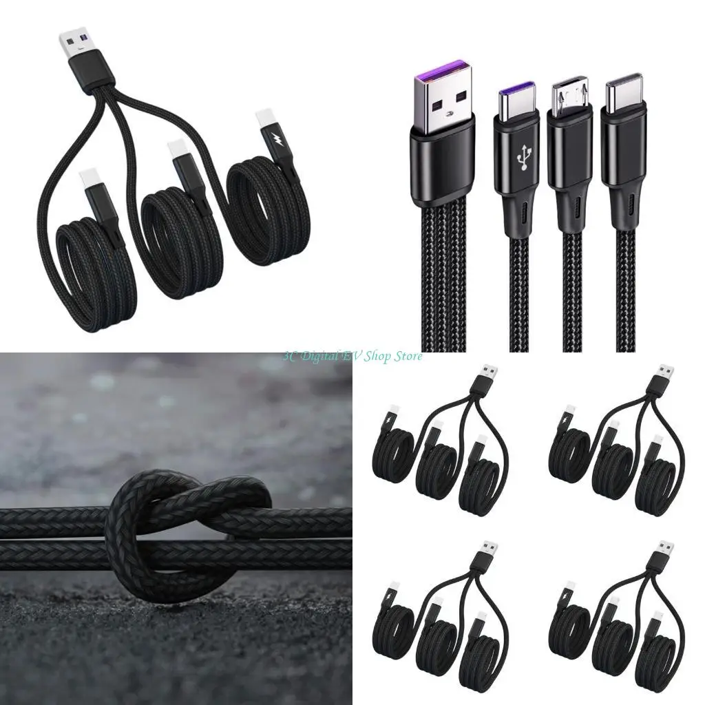 E74D Versatile Multi Cable USB to Type C/Micro USB Charging Cord 120cm