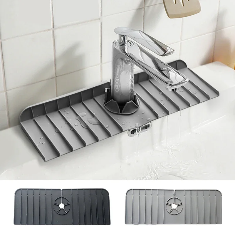 Silicone Faucet Drain Pad Kitchen Sink Tray Soap Dispenser Sponge Drain Mat Anti Slip Countertop Sink Splash Drainer Protector