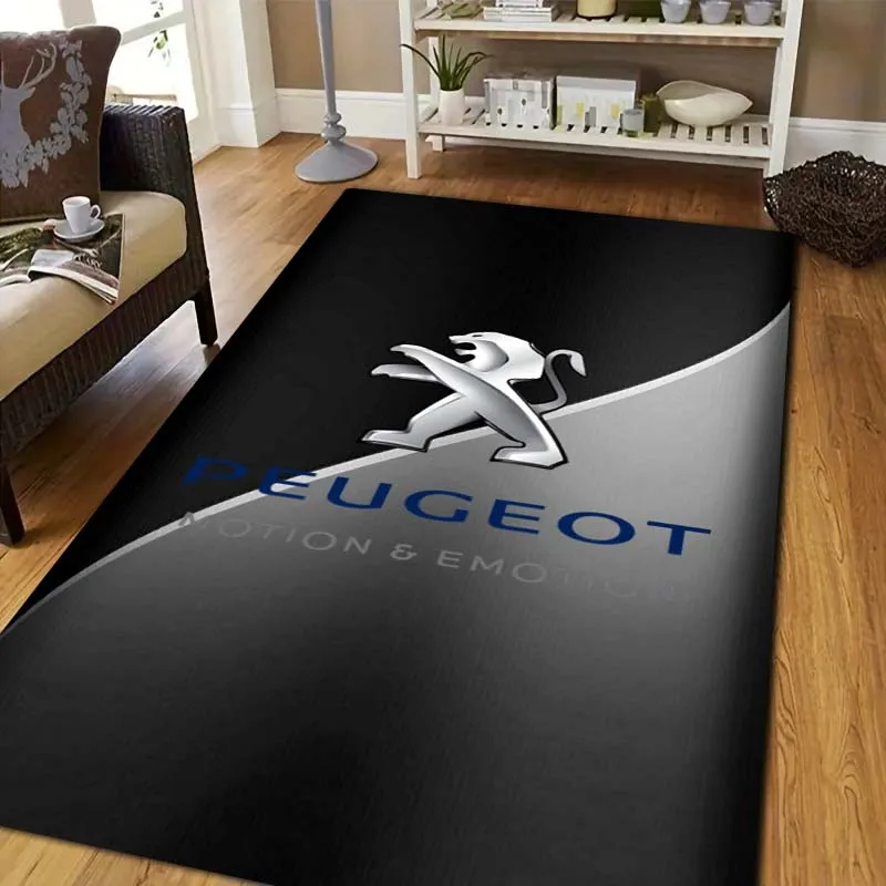 3D P-Peugeot-s Lion Logo Area Rug Non Slip Floor Mat Soft Flannel Carpet Living Room Bedroom Doormat Auto Fan Home Decor Gift
