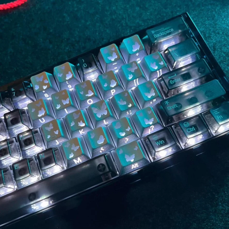 Custom Brand New Sealed Trending Style Butterfly Heart Cherry Profile Side Print Translucent High Aesthetic DIY Keycap Gift