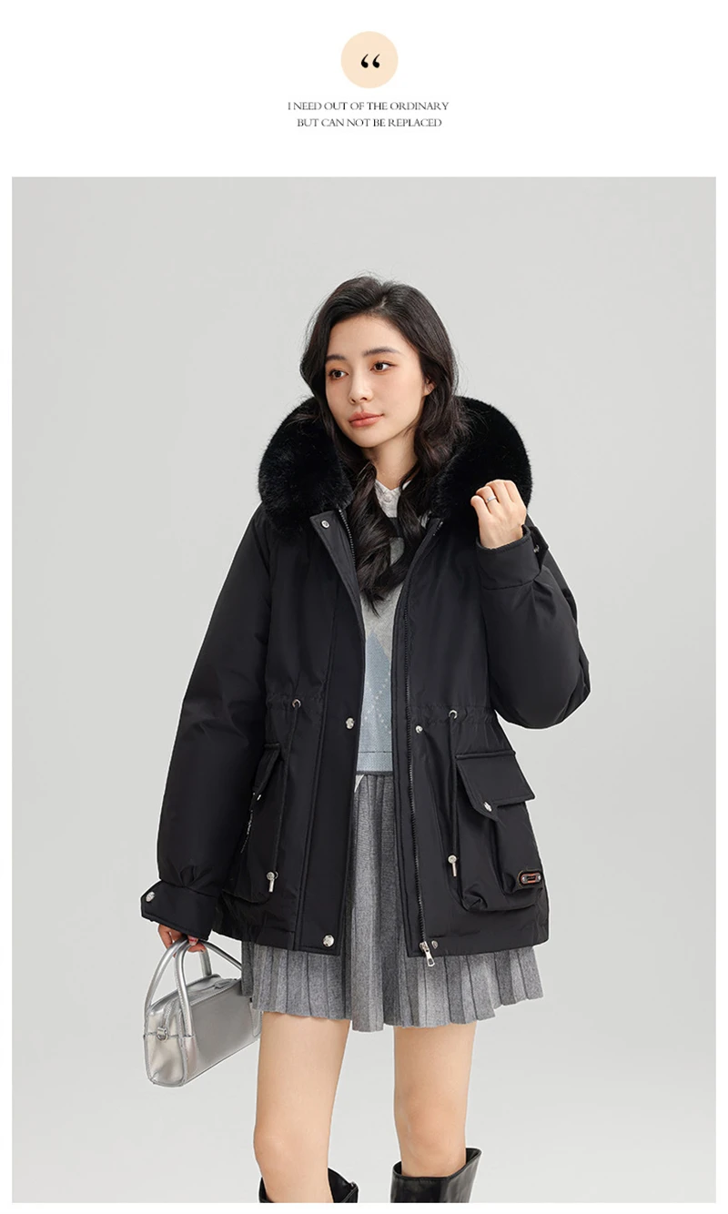 Winter New Warm Down Cotton Jacket with Large Fur Collar Hooded Coat Loose Women Thicken Parker Puffer Overcoat Casual Wear