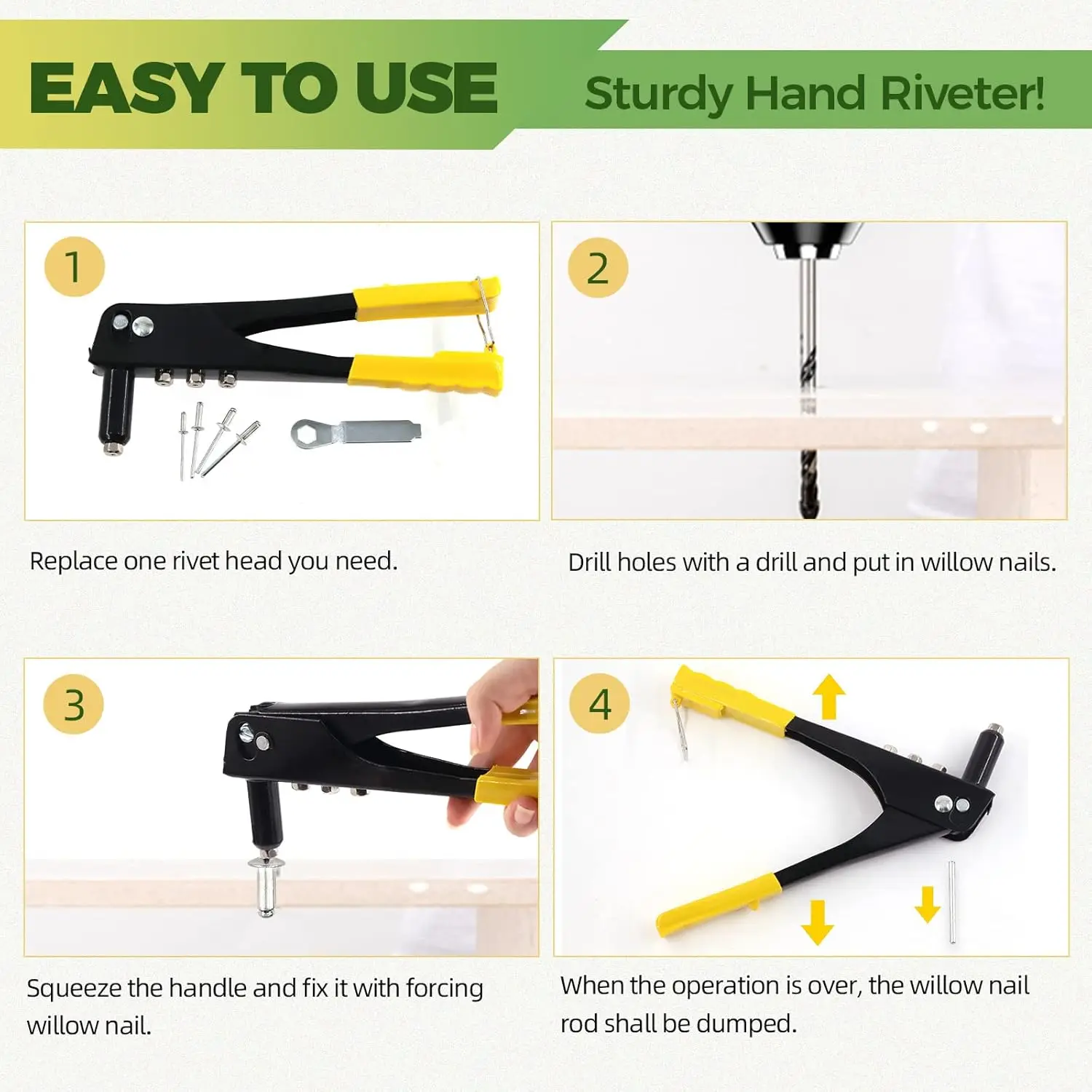 226Pcs Heavy Duty Rivet Kit with 6 Sizes Blind Rivets, M2.4-M4.8 Silver, Hand Rivet Gun for Furniture & Metal Work