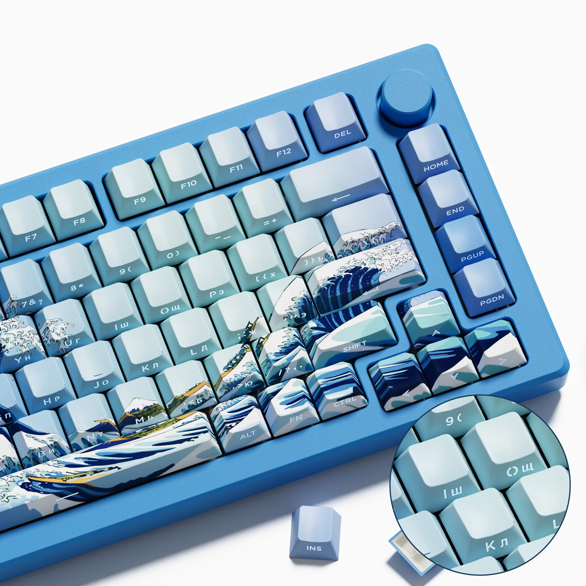 XVX  Russian Layout Coral Sea  Cherry Profile Double-Shot PBT Keycap Set 126-Key Blue Keycap RU