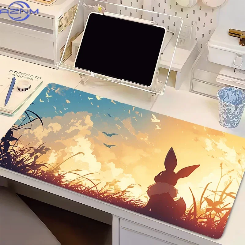 Cute Simple Style Orange Fluffy Eared Cartoon Creature Warm Cream Background Mouse Pad Rubber Non Slip Desk Mat for Gaming Decor