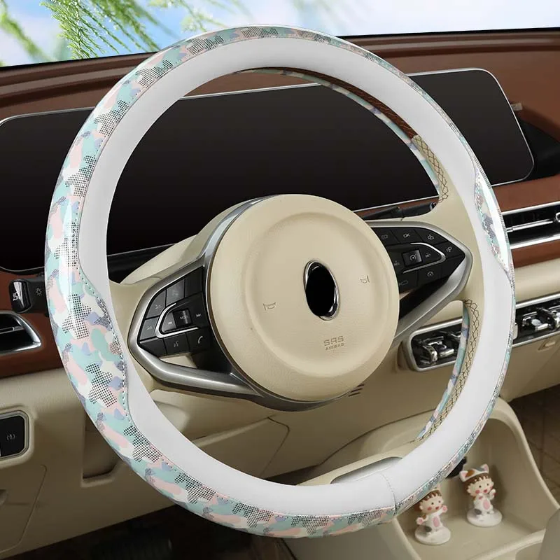 Universal PU Material Stitching Color Contrast Car Steering Wheel Cover Fashion High Quality Auto Accessories 38cm Four Colors