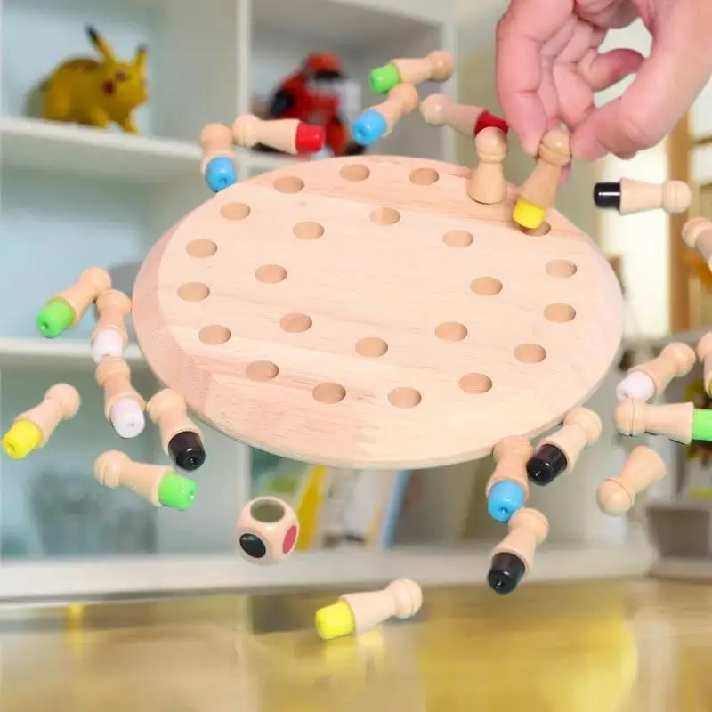 Ensemble de jeu de société interactif à mémoire de couleur avec allumettes ; Jouets éducatifs pour enfants ; Puzzles d'échecs à mémoire de forme en bois