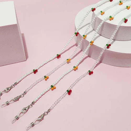 Imagen 1 del producto Cadena de cristal con cuentas de cereza para gafas, cordón de joyería para mujer, nuevo encanto de perlas de moda, soporte antideslizante para máscara, cuerda para el cuello